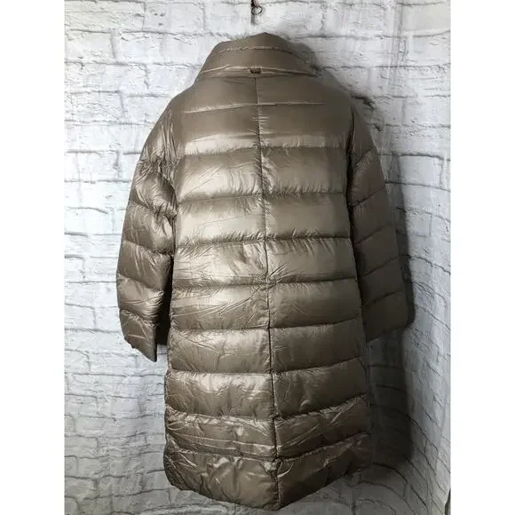 Authentic Women's HERNO Quilted Down Filled Puffer Jacket Long Size 42 Taupe - Picture 8 of 12